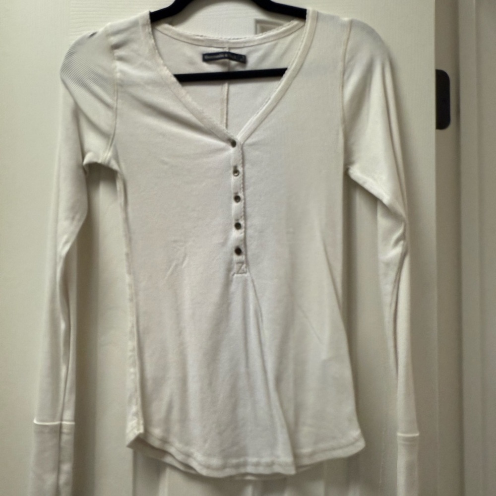Abercrombie & Fitch Cream Long Sleeve Henley Top